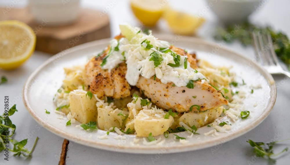 Lemony Chicken & Potatoes Topped with Creamy Feta Crumbles Lemony Chicken & Potatoes Topped with Creamy Feta Crumbles