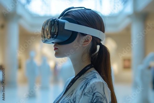 Exploring virtual reality in an art gallery with a headset