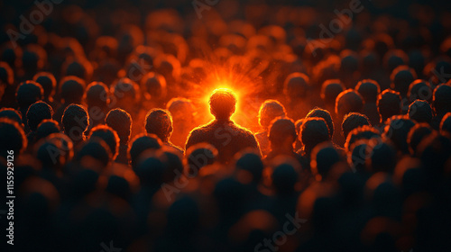 single pixel glowing brightly among dim ones, symbolizing individuality and standing out in a chaotic crowd, representing uniqueness and the power of difference in a world of conformity

