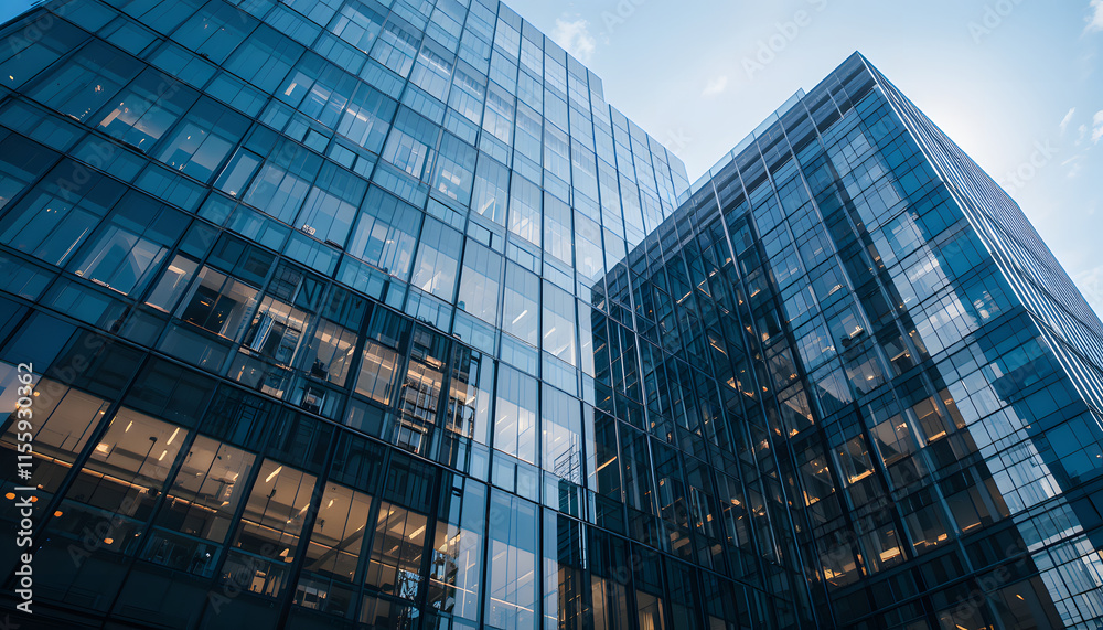 Fototapeta premium captivating image of a modern office building with a sleek glass facade that epitomizes contemporary architecture.