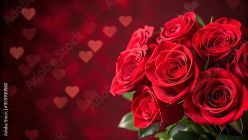 Valentine’s red roses with heart bokeh background, perfect for romantic designs, love-themed cards, wedding decorations, and floral arrangements showcasing love and romance