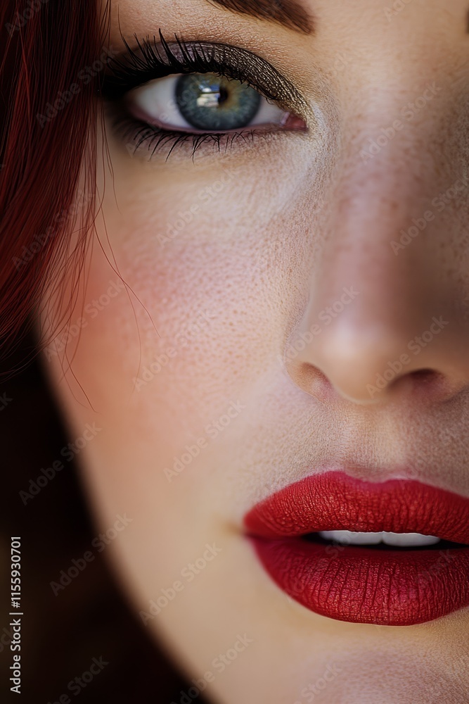 Naklejka premium A close up of a woman's face with red lipstick