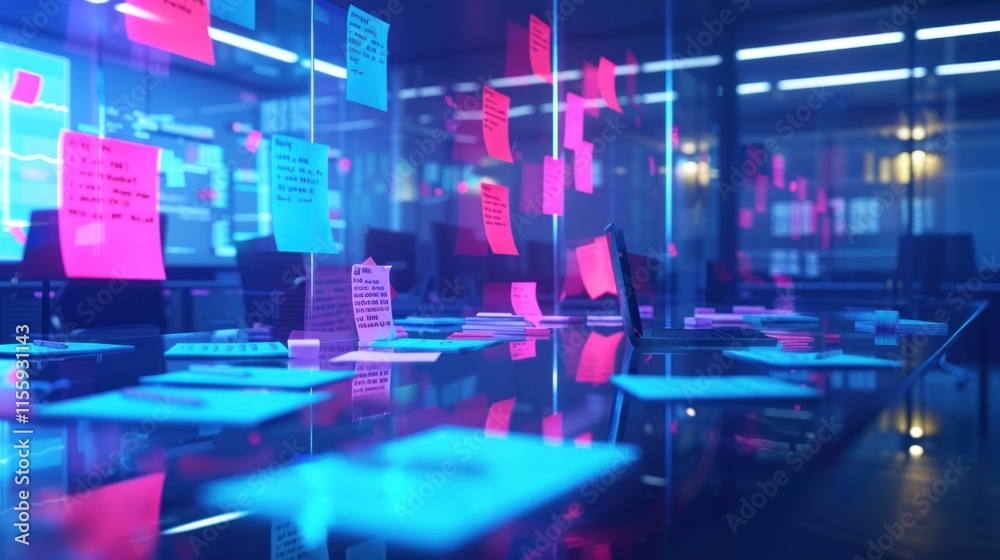 Neon-lit Office Brainstorm: A Futuristic Workspace Neon-lit Office Brainstorm: A Futuristic Workspace