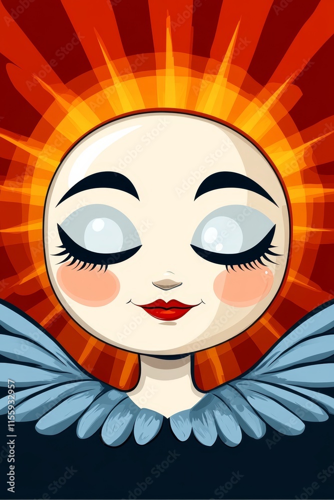 A cartoon illustration of a woman with angel wings