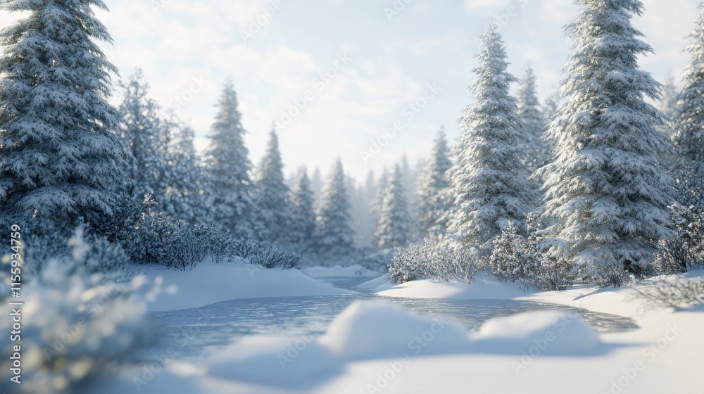 Snowy trees are in the background, nature background, banner, copy space Snowy trees are in the background, nature background, banner, copy space