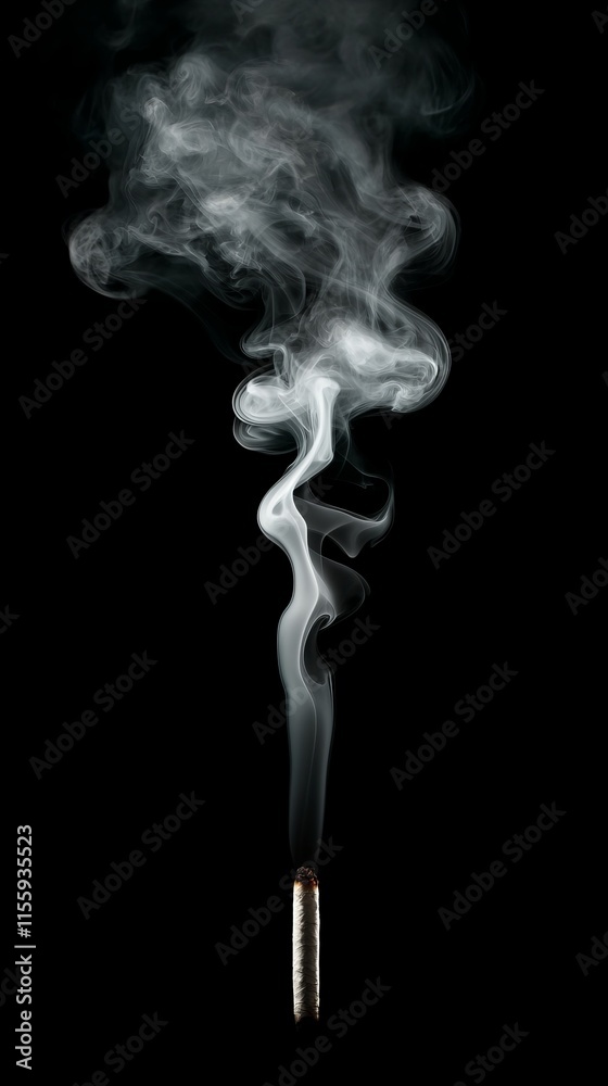 A cigarette with smoke coming out of it on a black background A cigarette with smoke coming out of it on a black background