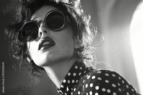 Fashionable woman wearing sunglasses poses under clear blue sky in vibrant po...