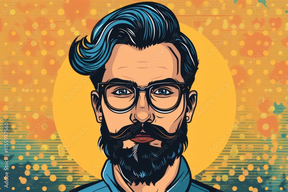 custom made wallpaper toronto digitalColorful retro pop art illustration of a male hipster with a stylish beard and glasses