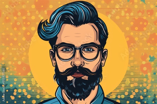 Wallpaper Mural Colorful retro pop art illustration of a male hipster with a stylish beard and glasses Torontodigital.ca