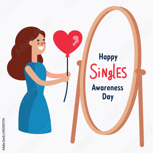 Celebrate self-love and independence on Singles Awareness Day. This image features a happy single woman holding a heart-shaped balloon, symbolizing self-acceptance and joy in singlehood.