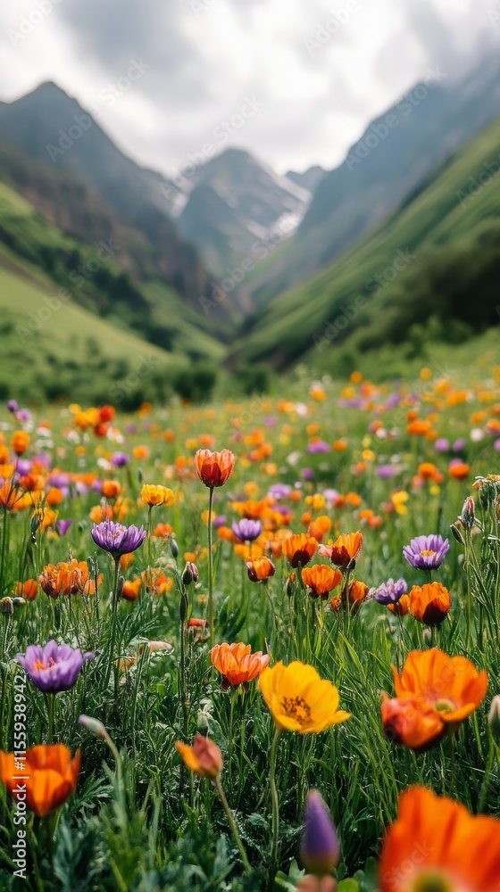 Colorful blooming flowers create a vibrant landscape in a sunny park during springtime Colorful blooming flowers create a vibrant landscape in a sunny park during springtime