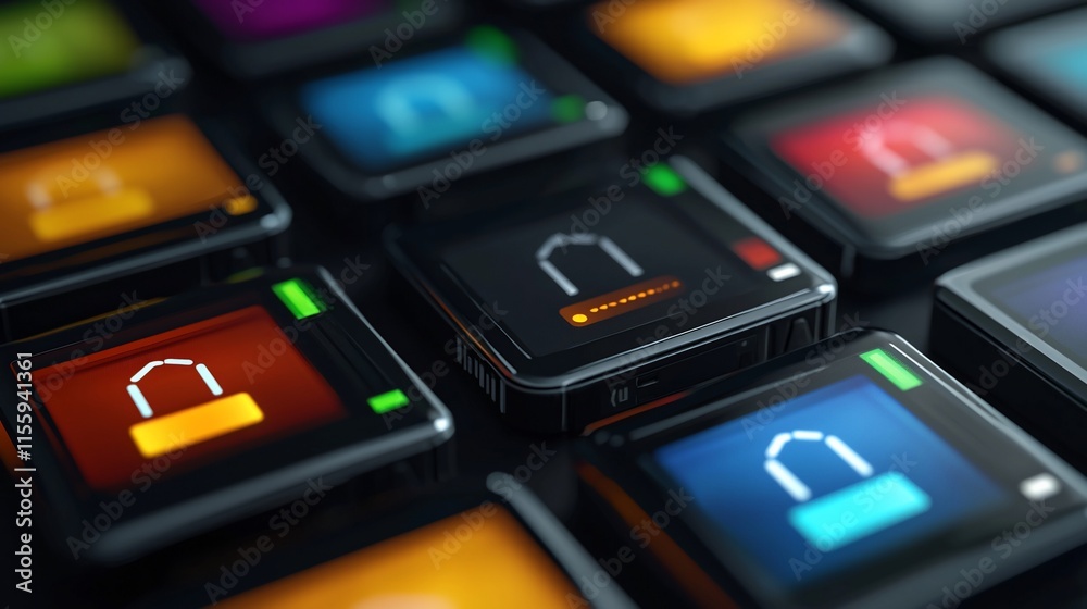 Cybersecurity digital lock screen interface. Cybersecurity digital lock screen interface.