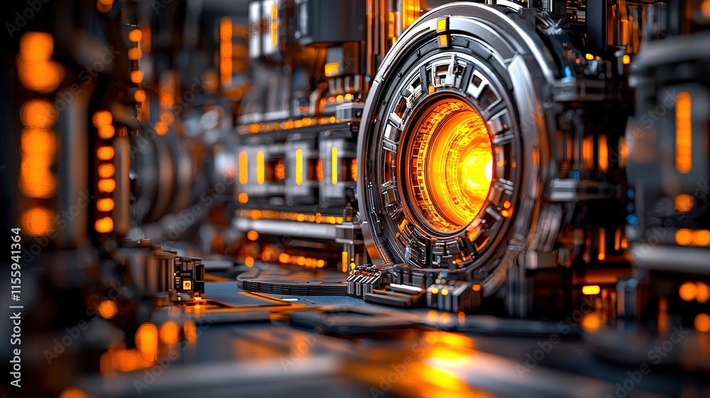 Fototapeta premium A brightly glowing large-scale fusion generator in a futuristic setting.