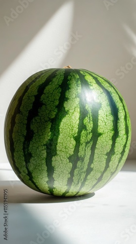 Freshly harvested watermelon on a bright surface with natural light from the ...