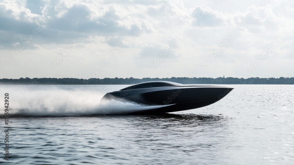 Fototapeta premium Sleek Speedboat Gliding Across Calm Waters