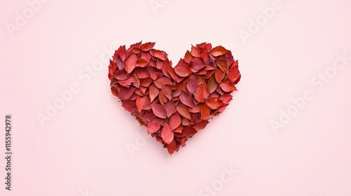 Autumn Leaves Heart Shaped Arrangement on Pink Background