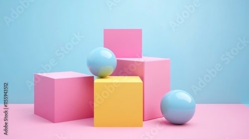 Pastel Cubes and Spheres: A Minimalist 3D Render