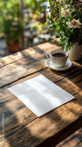 Elegant writing setup on wooden table with a blank page and fountain pen