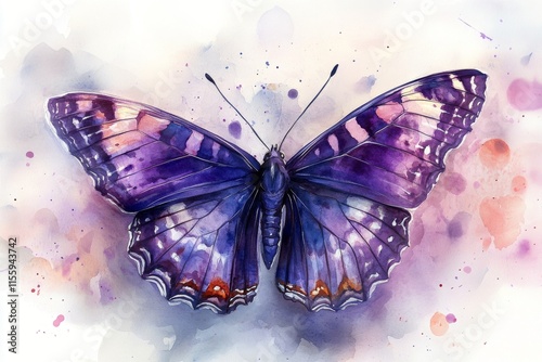 Purple butterfly with watercolor design showcasing intricate wing patterns and vibrant colors photo