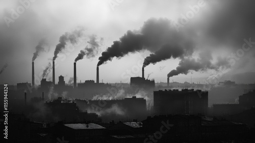 Industrial Smog Cityscape Under Heavy Air Pollution