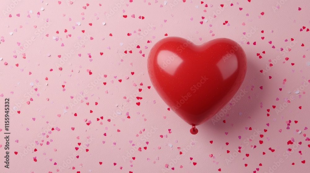 Red Heart Balloon on Pink Glitter Background for Valentine's Day