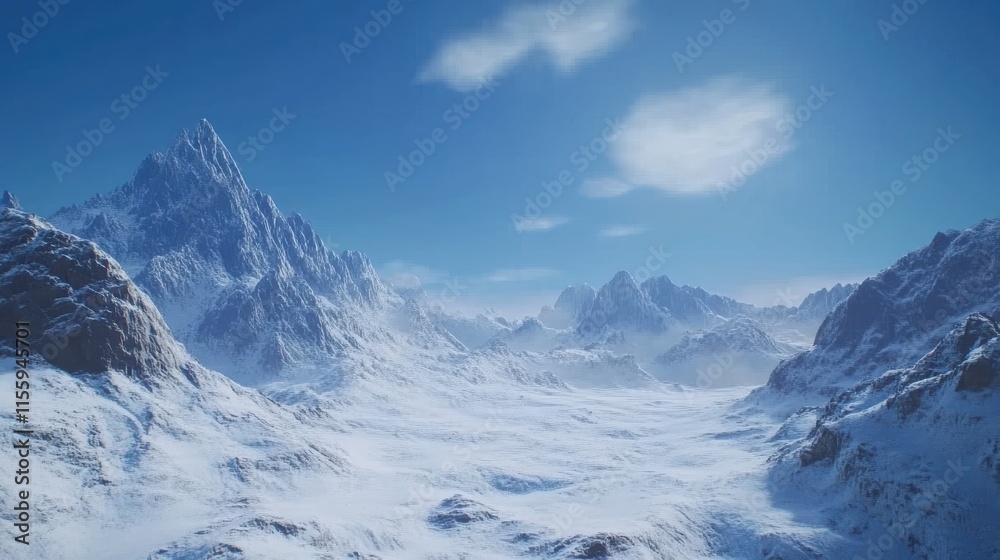 Obraz premium Majestic, snow-covered mountain range under a clear blue sky, realistic, awe-inspiring