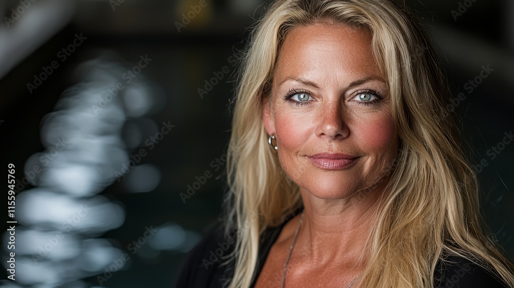 Obraz premium A woman with long blonde hair and blue eyes