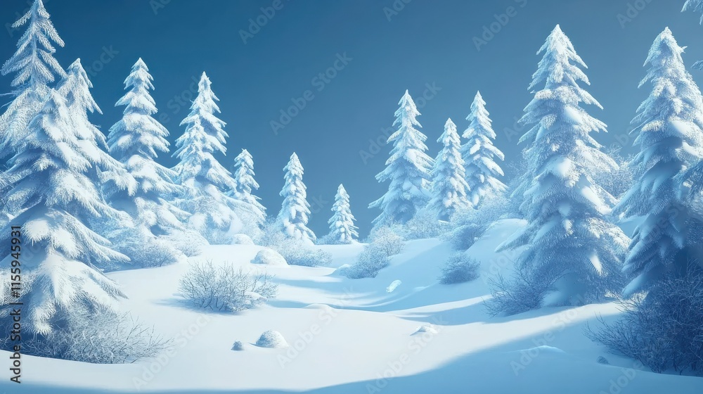 Fototapeta premium Landscape. Frozen winter forest with snow covered trees.