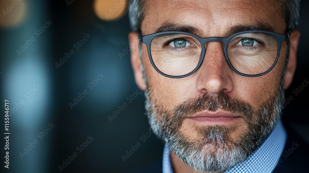 A close up of a man wearing glasses and a suit A close up of a man wearing glasses and a suit