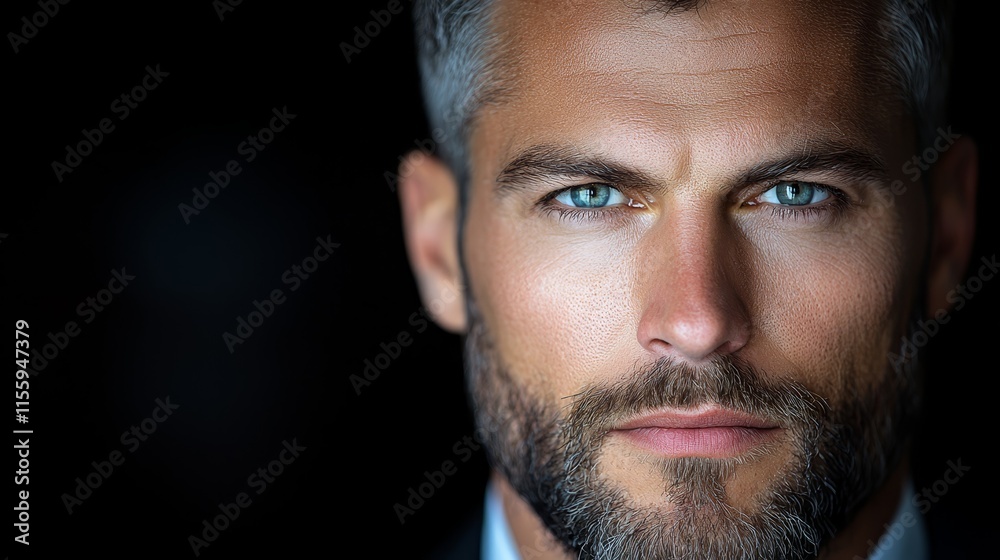 A close up of a man with a beard and blue eyes A close up of a man with a beard and blue eyes