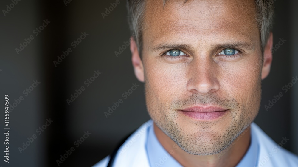 A close up of a man with a stethoscope on his neck A close up of a man with a stethoscope on his neck