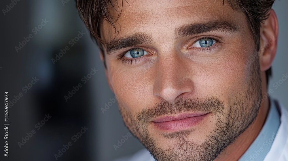 Obraz premium A close up of a man with blue eyes looking at the camera
