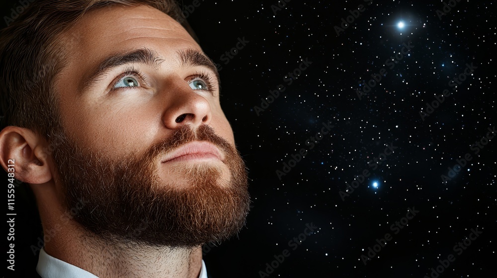 Obraz premium A man with a beard looking up at the stars