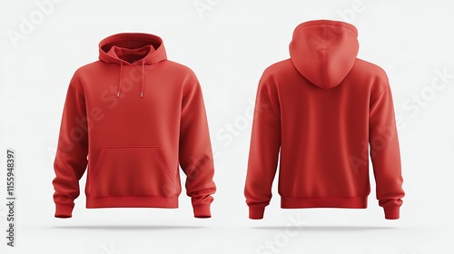 Red Hoodie Sweatshirt Front And Back View Mockup Minimalist Style photo