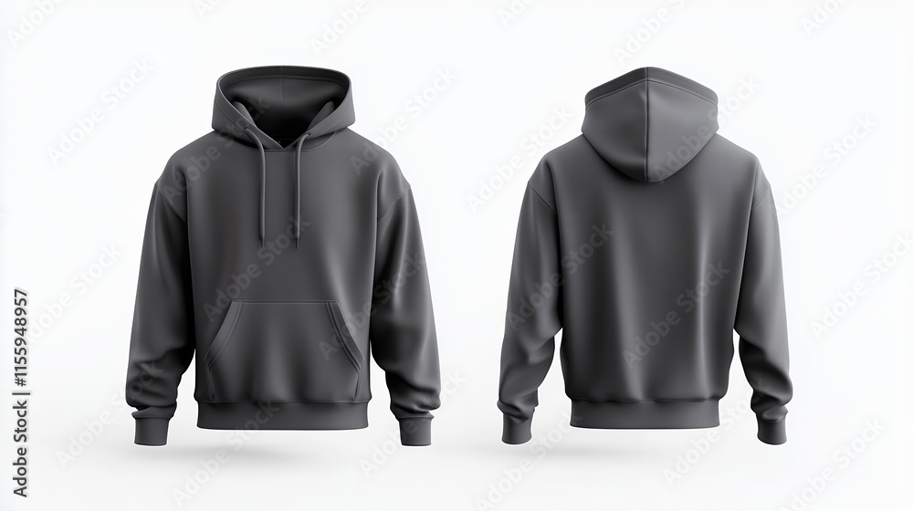 Dark Gray Hoodie Mockup Front And Back View Simple Design