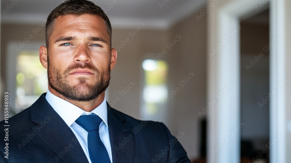 A man in a suit and tie standing in a hallway A man in a suit and tie standing in a hallway