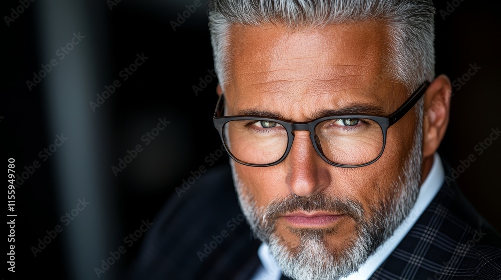 A man with grey hair and glasses looking at the camera A man with grey hair and glasses looking at the camera