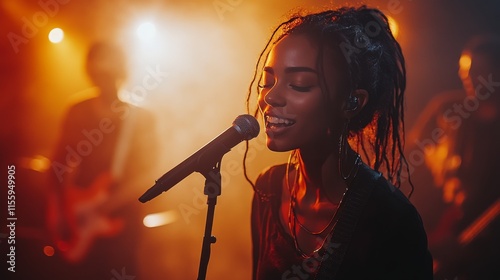 Singer performs passionately on stage with dramatic lighting and atmosphere
