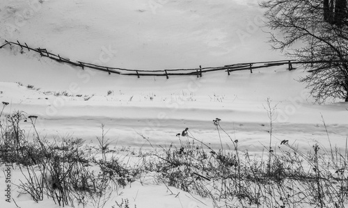 Walk over the river Sluch in the snowfall. photo