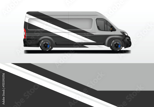 Van wrap design livery vector, decal sport grey