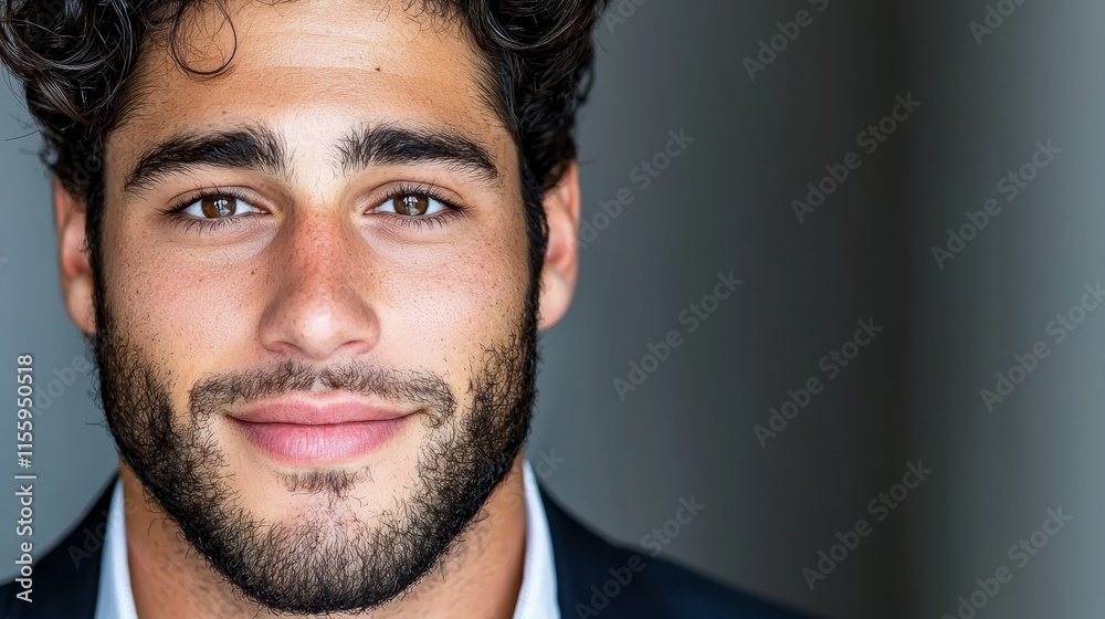 Obraz premium A man with curly hair and a beard smiles at the camera