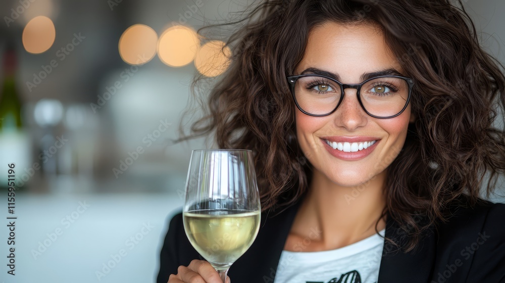 A woman holding a glass of white wine in her hand A woman holding a glass of white wine in her hand