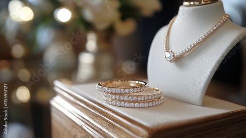 Elegant display of gold and diamond jewelry at a luxury boutique