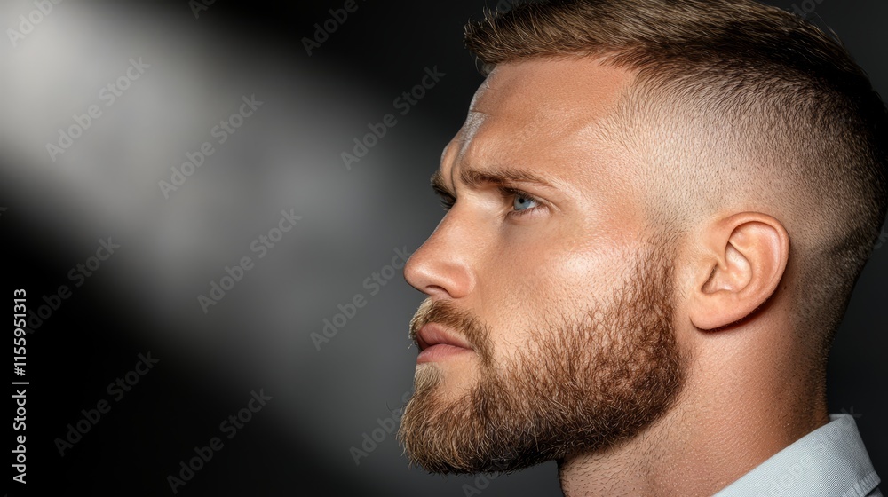 Obraz premium A man with a fade haircut and a beard