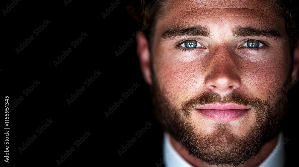 Obraz premium A close up of a man with blue eyes and a beard