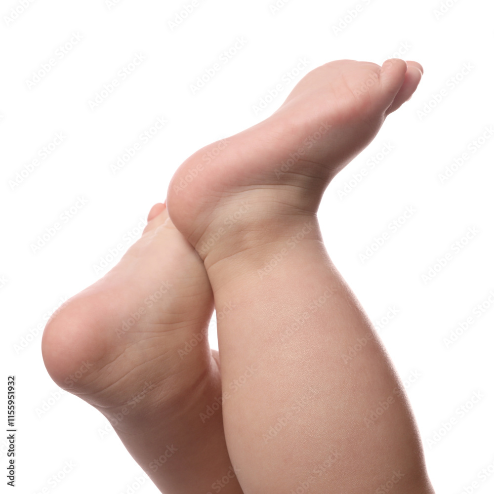 Little baby on white background, closeup view Little baby on white background, closeup view