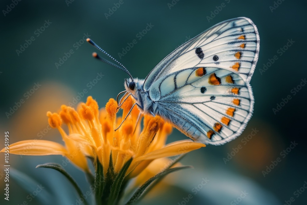 Obraz premium Vibrant butterfly resting on bright yellow flower in a lush garden