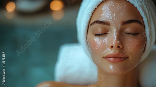 Relaxation and rejuvenation in a serene spa environment featuring a woman enj...