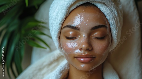 Relaxation and rejuvenation in a serene spa environment featuring a woman enj...