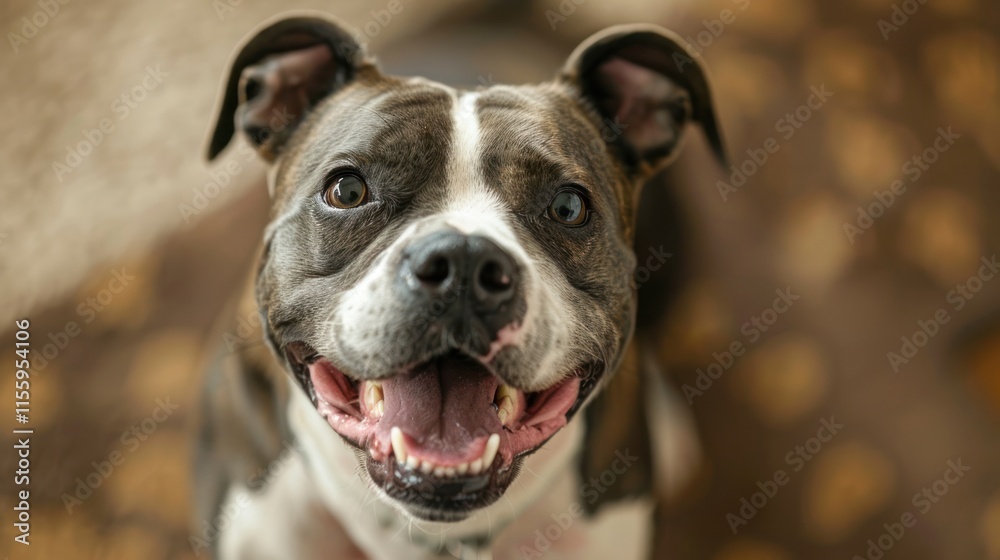 Adorable Pit Bull Terrier Portrait: A Happy Canine Close-Up Adorable Pit Bull Terrier Portrait: A Happy Canine Close-Up